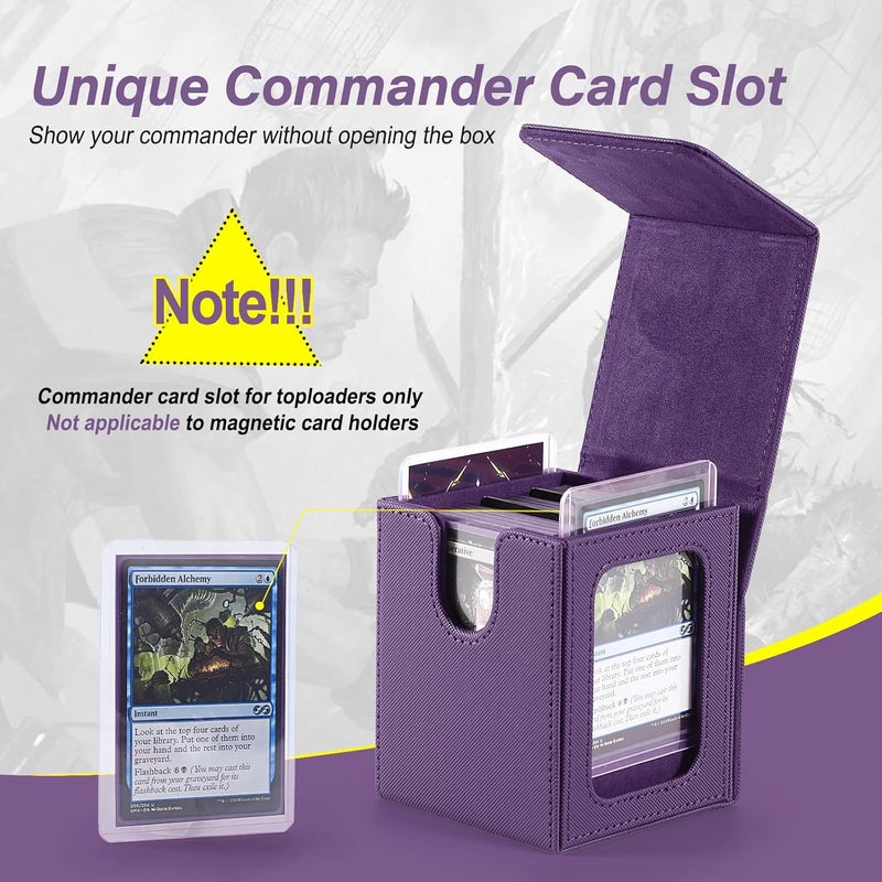 Stepane Commander Deck Box for MTG with double display windows,Card Storage Box Fits 120+ Single sleveed Cards,Magnetic Card Box with 2 Dividers&2 Toploaders for TCG Violet - Image 2